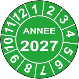 Pastille calendrier Ø15 à 50mm - ANNEE 2027 - Fond Vert